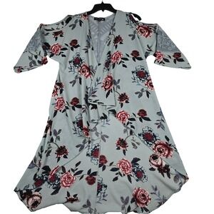 Star Scene Los Angeles Floral Blue Lace Cold Shoulder Kimono Women's Size Medium